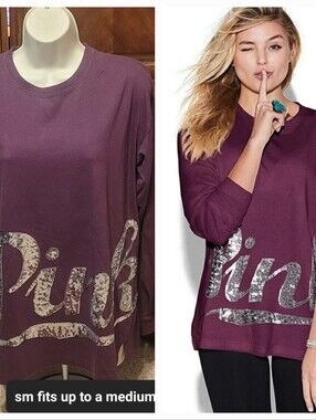 PINK Victoria's Secret Long-Sleeve Top with Silver Sequin Logo